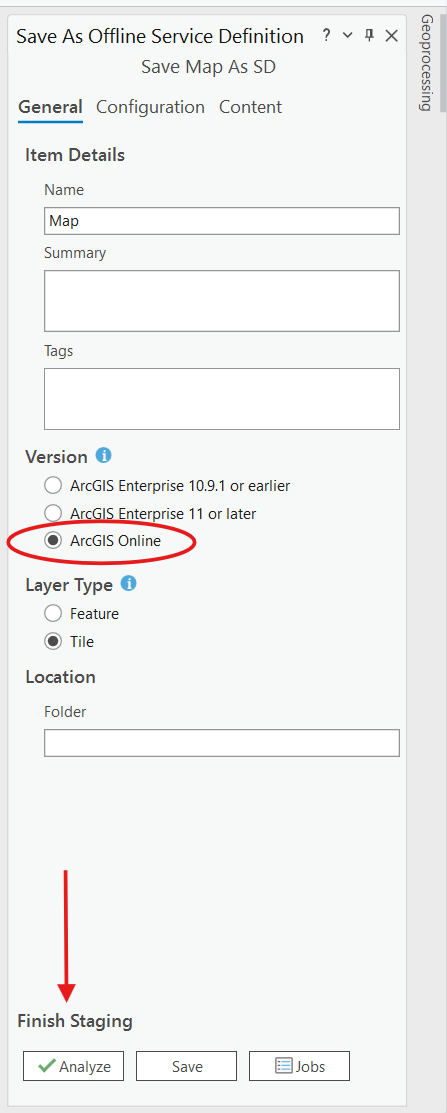 Screenshot showing menu in ArcPro: "Save As Offline Service Definition"