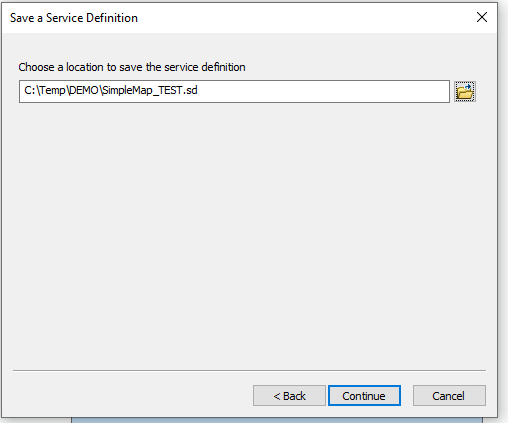 screenshot showing how to choose a location to save a service definition file