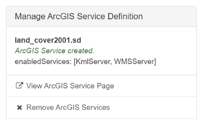 screenshot of ScienceBase user interface - Manage ArcGIS Service Definition