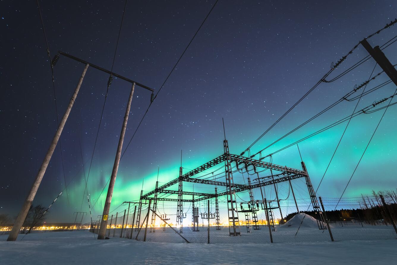 northern lights and power lines