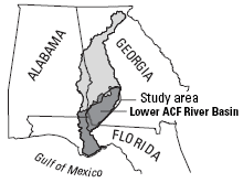 Map of Lower ACF River Basin in Georgia, Alabama and Florida