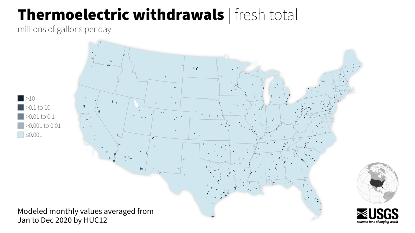 map of thermoelectric water use - fresh