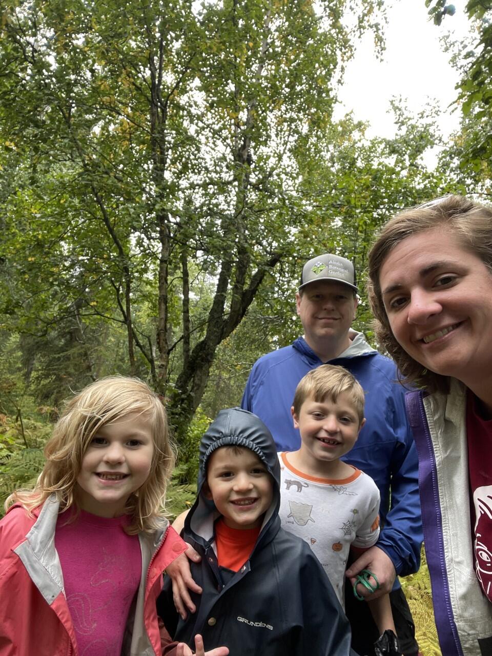 USGS Alaska Science Center Research Biologist Vanessa von Biela (right) with her family on a hike in Anchorage, Alaska 