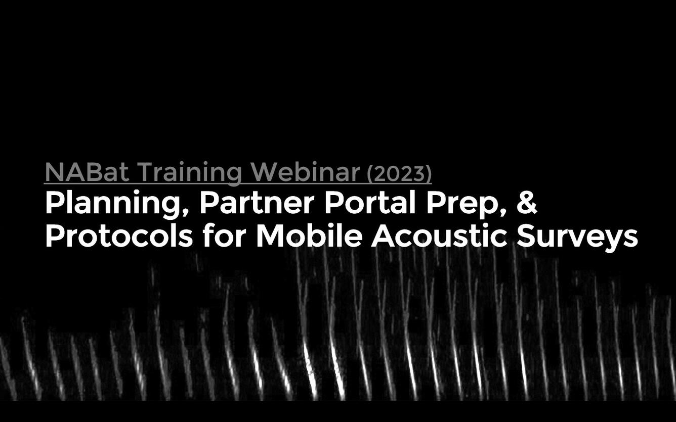 Title card with text: NABat Training Webinar (2023): Planning, Partner Portal Prep, & Protocols for Mobile Acoustic Surveys