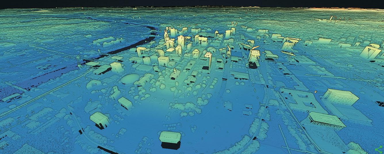 3DEP lidar point cloud visually representing the remotely-sensed terrain.