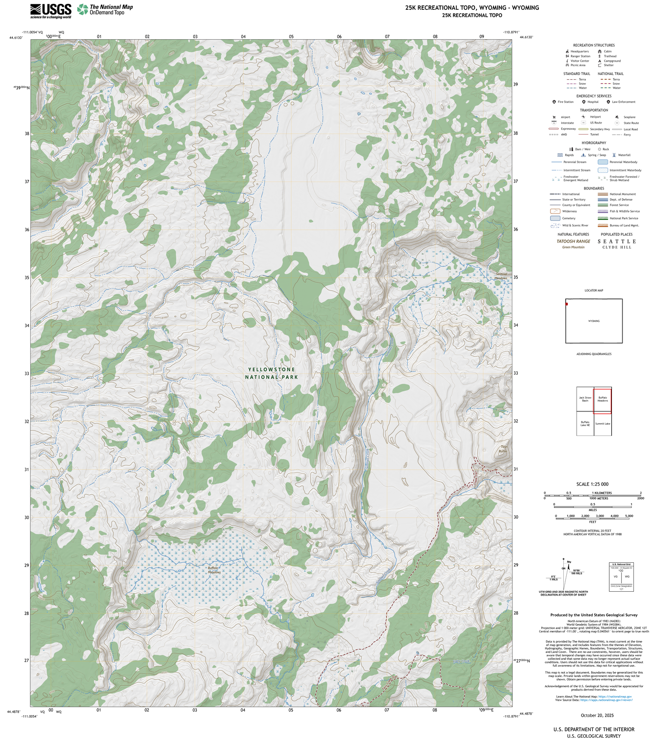The one millionth map created with topoBuilder, a custom 25K Recreational Topo of Yellowstone National Park in Wyoming