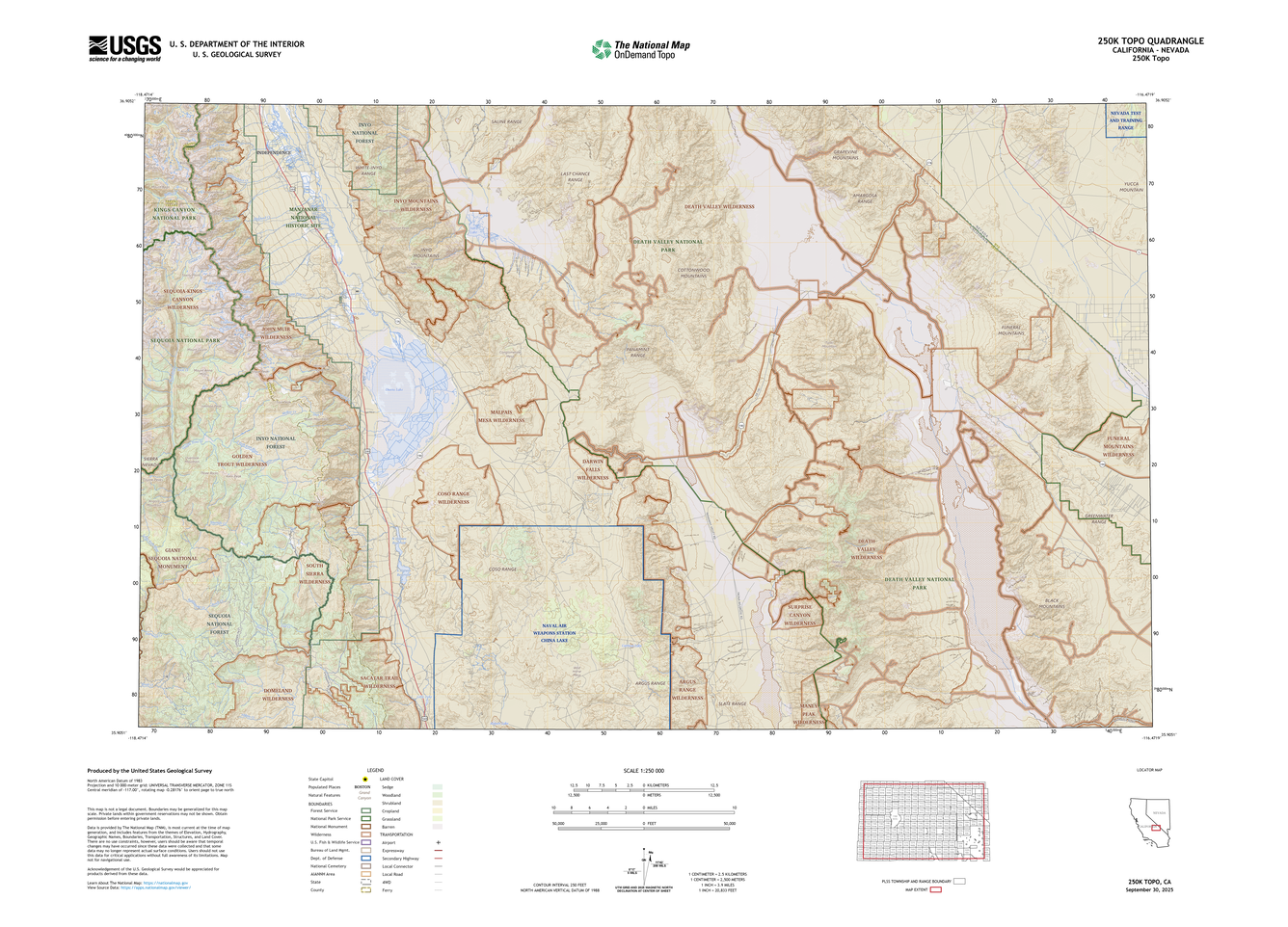 250K Topo map over the Death Valley region in California. Made in topoBuilder.