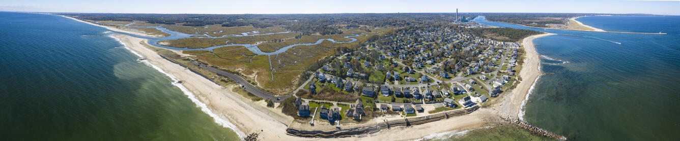 Spherical aerial view of Town Neck Beach, Sandwich, Massachusetts
