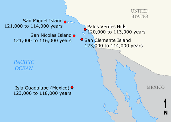 Map of Pacific study locations showing Uranium-series ages