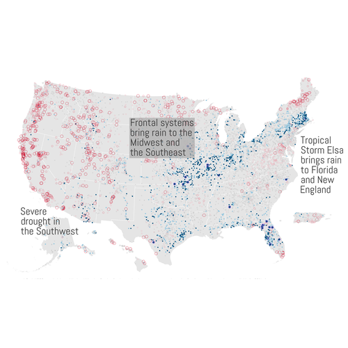 Map showing national high and low streamflow conditions, with event notations