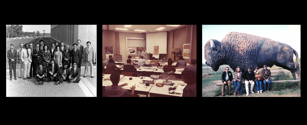 three images of groups posing for the camera.