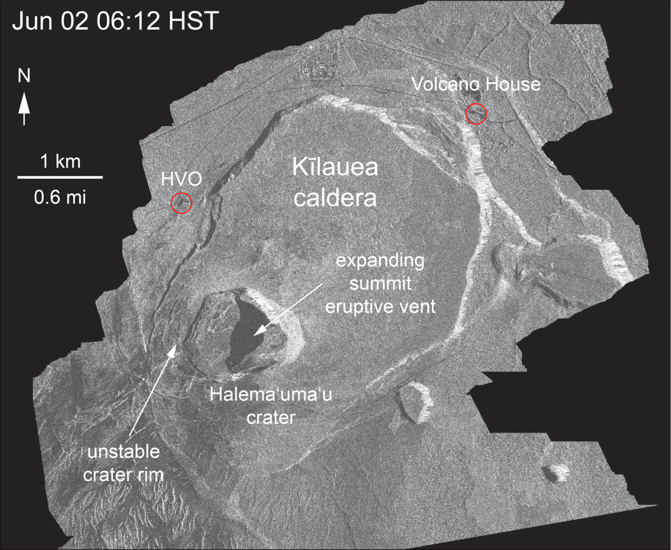 Slumping of west rim of Halema‘uma‘u...