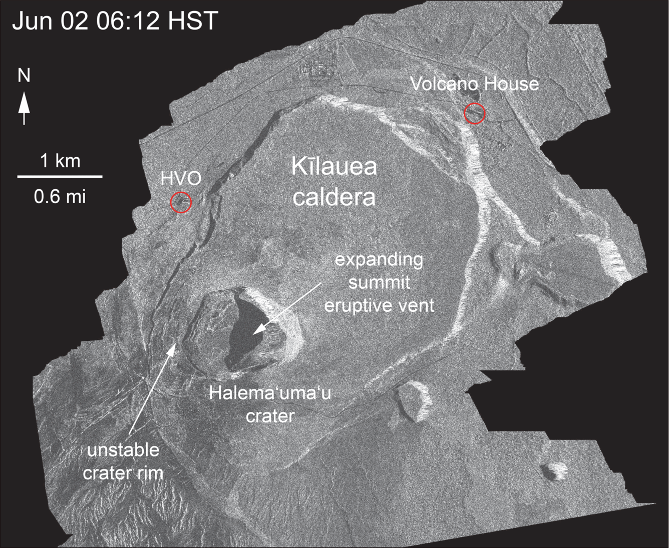 Satellite radar shows continued inward slumping of Halema‘uma‘u cra...