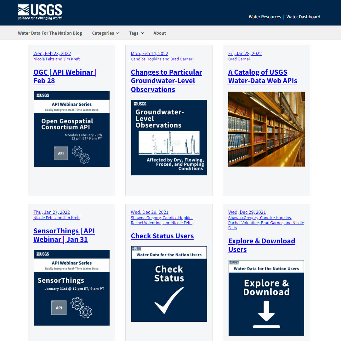 Screenshot of the Water Data for the Nation blog.
