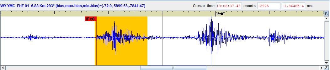 Seismic wave form registering several small earthquakes