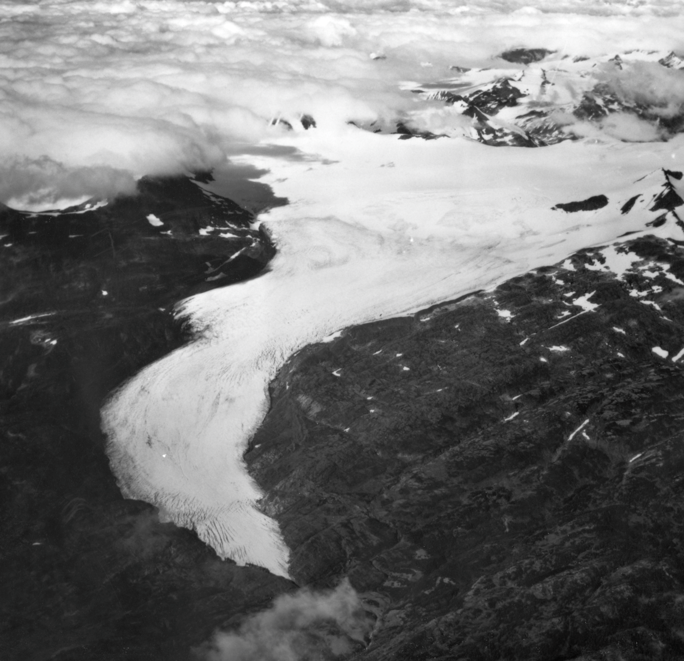 Black and white image of Wolverine Glacier