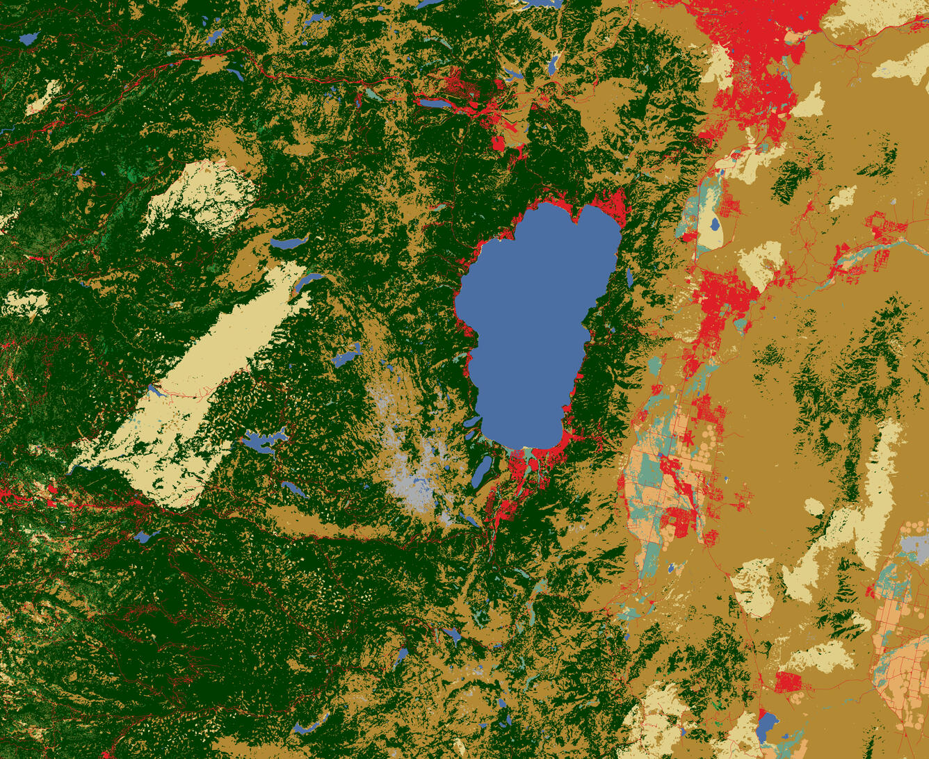 Lake Tahoe map, color, from North American Land Change Monitoring System 2015