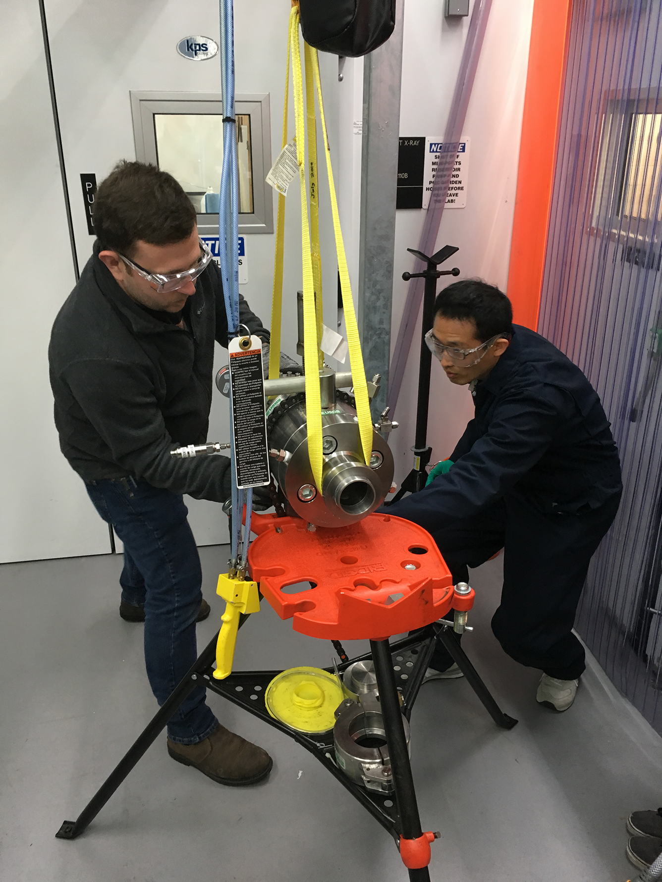 Joshua O’Connell and Junbong Jang stabilizing the BIO chamber