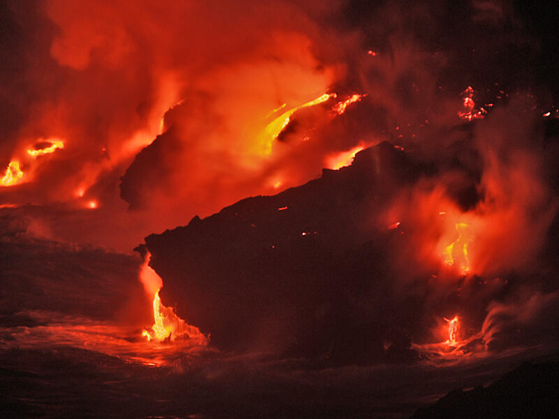 This is a photo of a small breakout from multiple lava tubes within a delta.