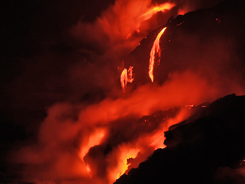 This is a photo of lava falls from near point on lava delta.