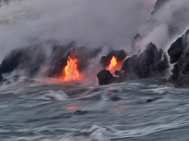 This is a photo of two entries at northeast end of Banana lava delta.