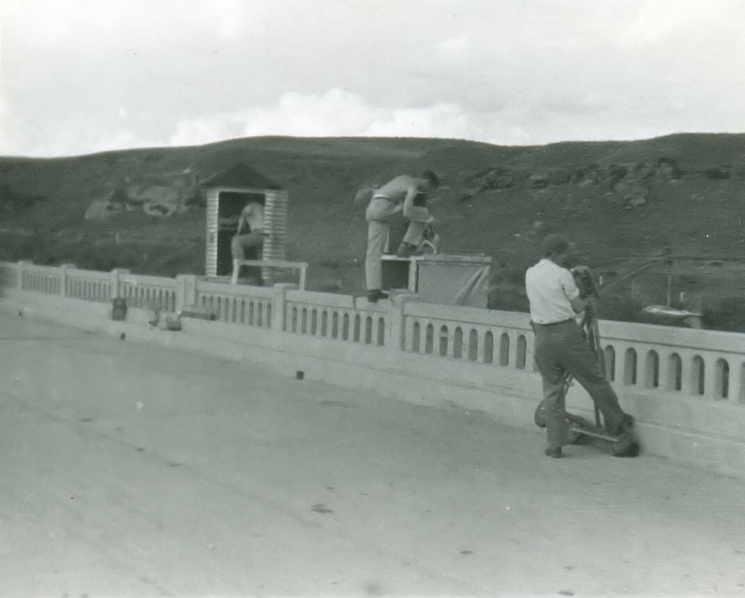 USGS employees on a bridge