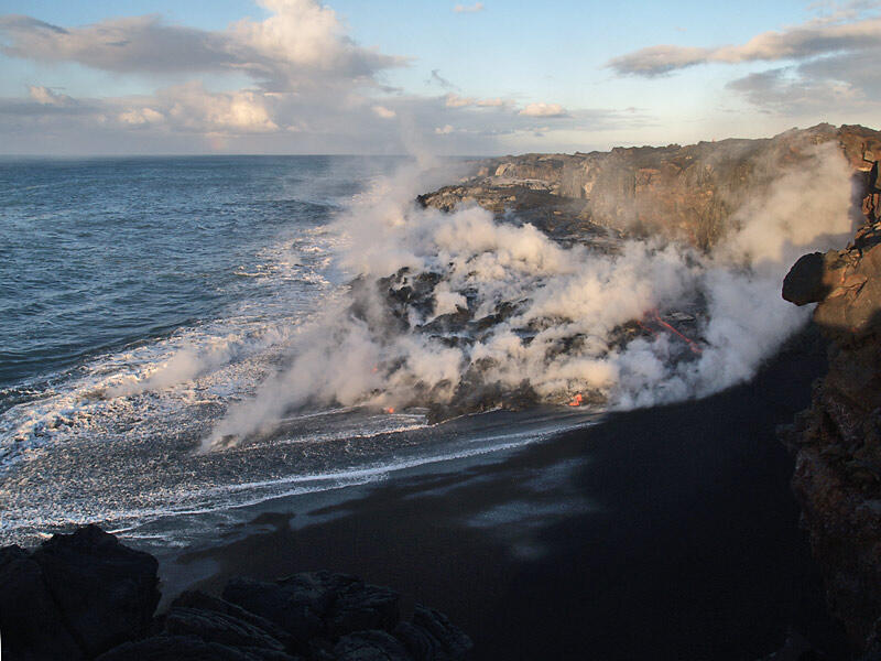 This is a photo of a sea cliff developed in old Wilipe`a lava delta.