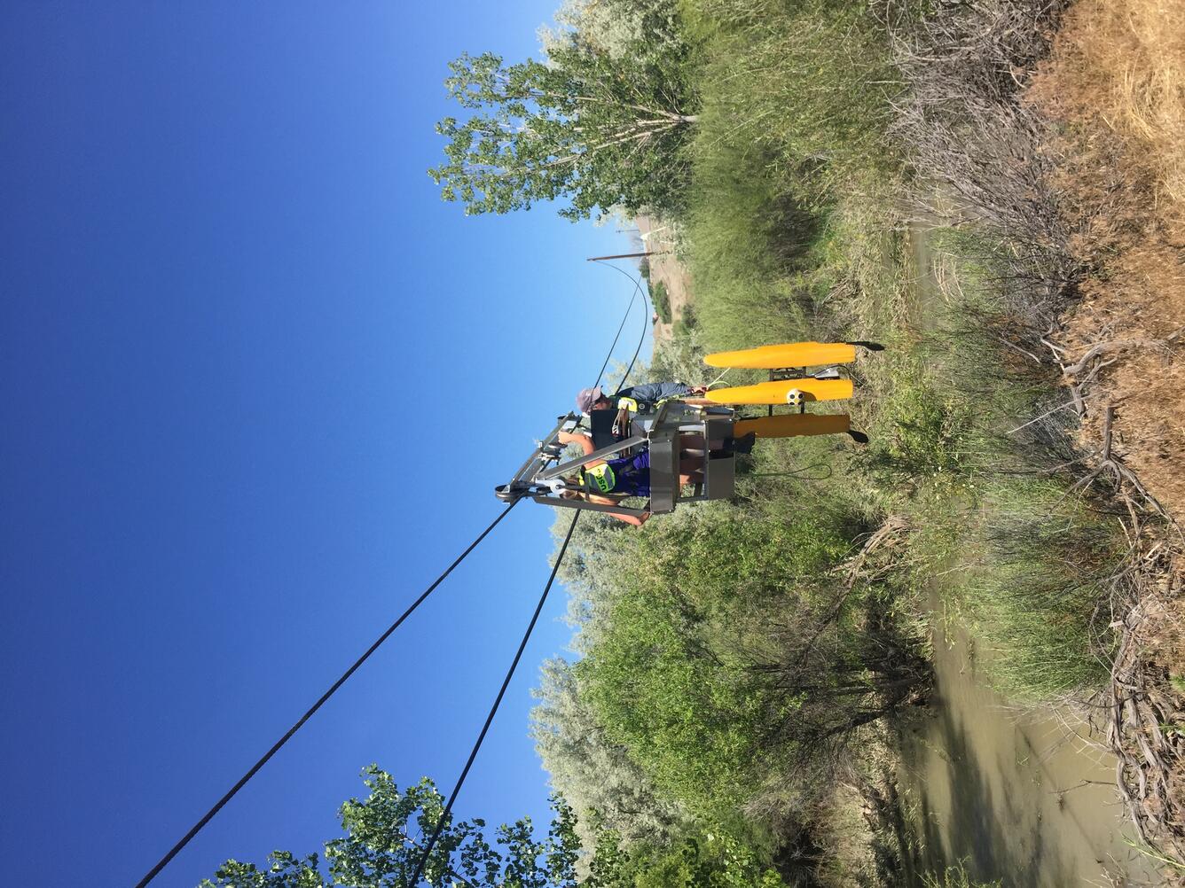 USGS employees in cableway moving ADCP