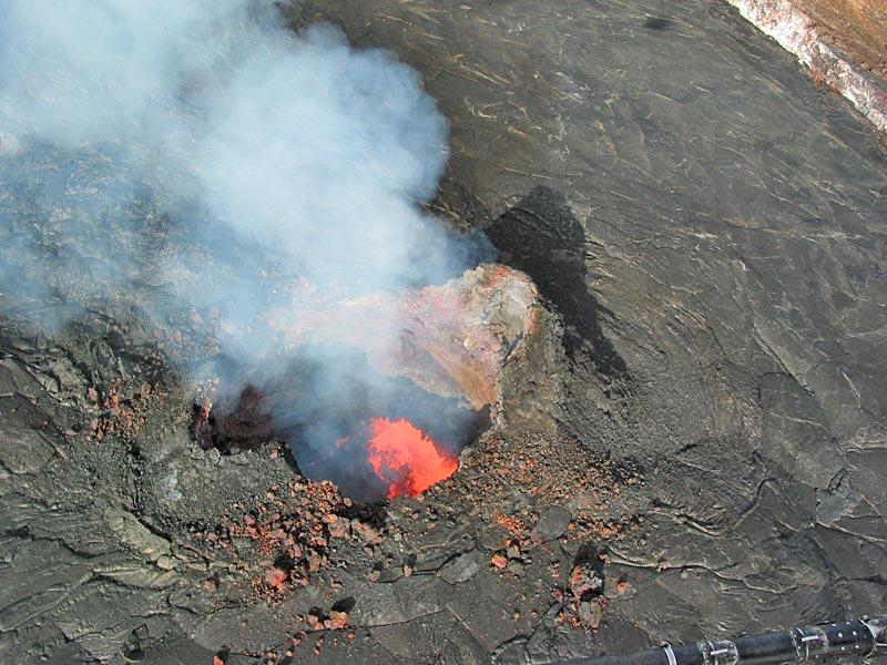 This is a photo of a throat of partly collapsed spatter cone at East Pond Vent.