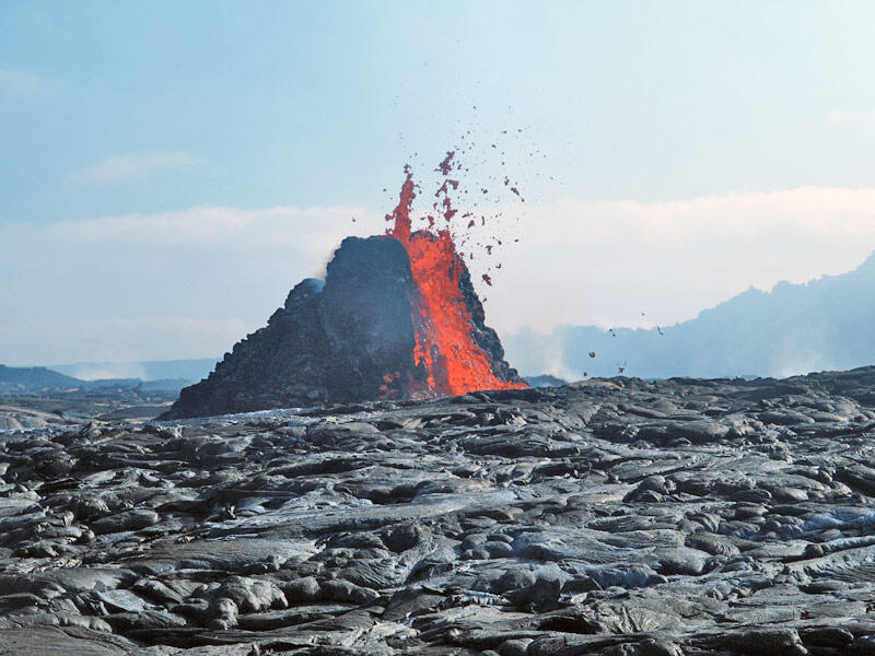 This is a beehive spatter cone a couple of minutes after it began to erupt, viewed from West Gap.