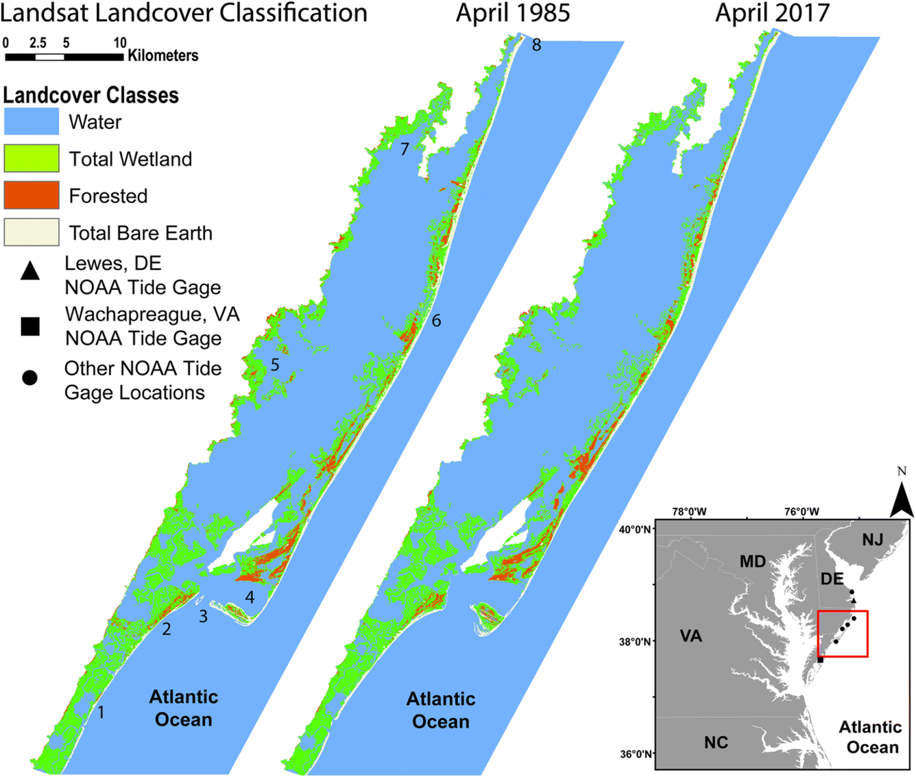 Landsat landcover classification along the Maryland and Virginia coast