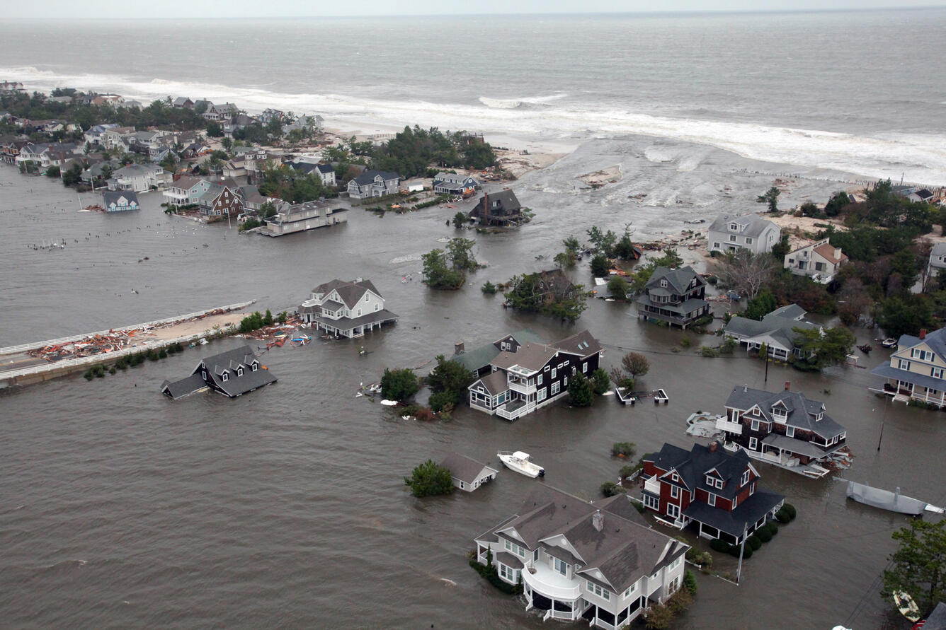 Aerial view of damage caused by Hurricane Sandy