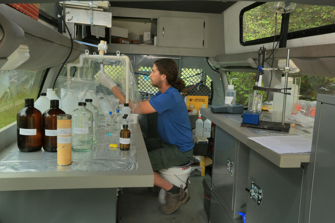 USGS scientist processing water-quality samples