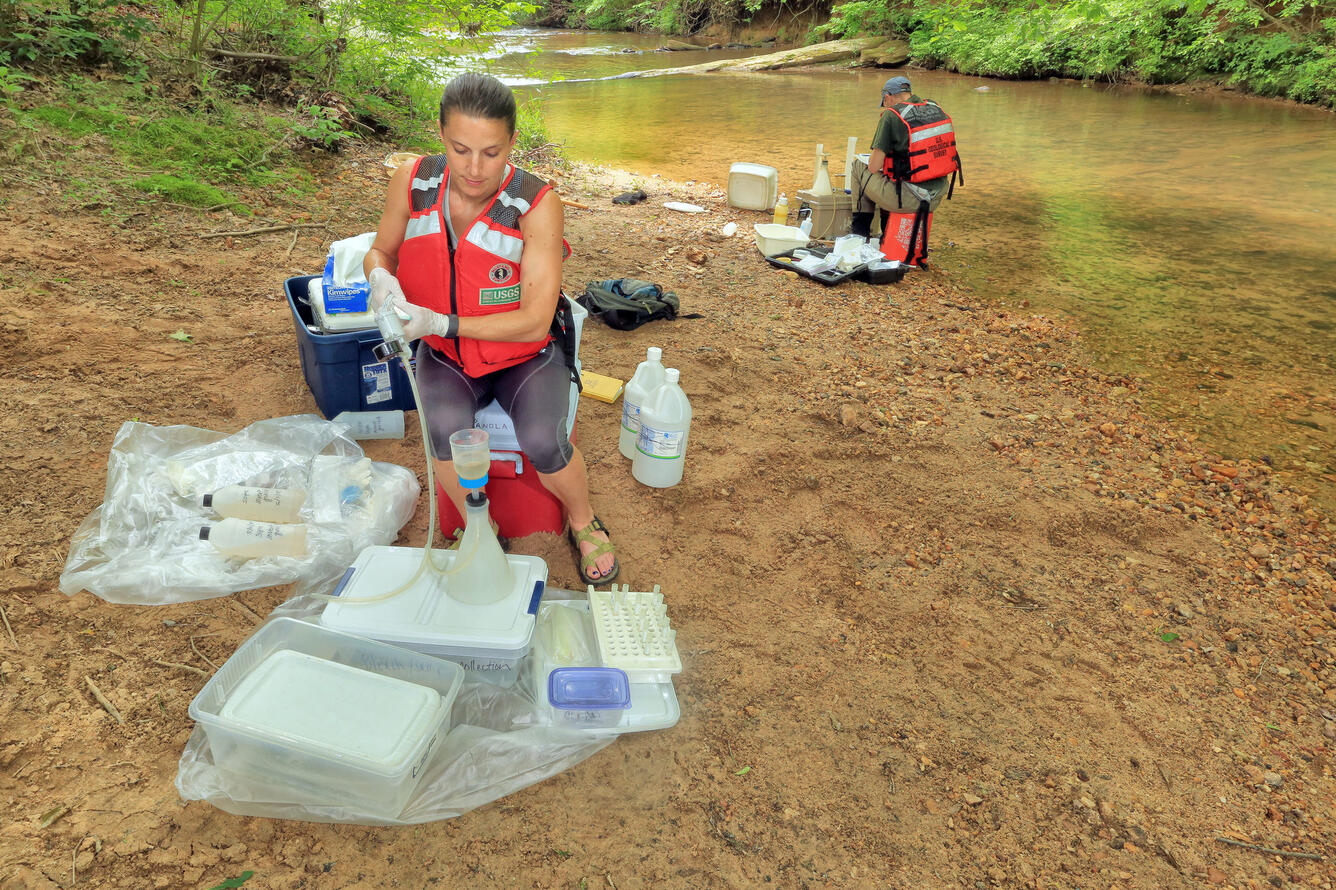 USGS scientists processing samples at Hillabahatchee Creek, Georgia