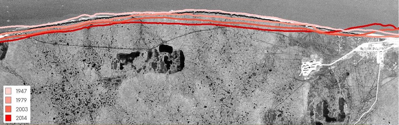 Historical image from 1955 of the shoreline of Barter Island, Alaska