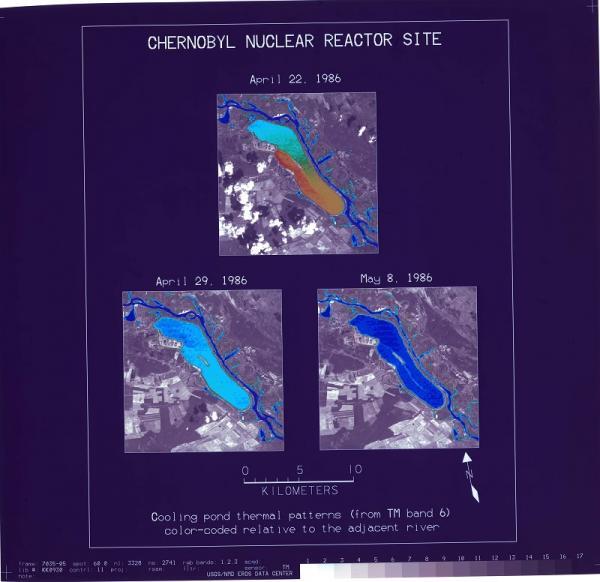 1986 satellite image of Chernobyl nuclear reactor area