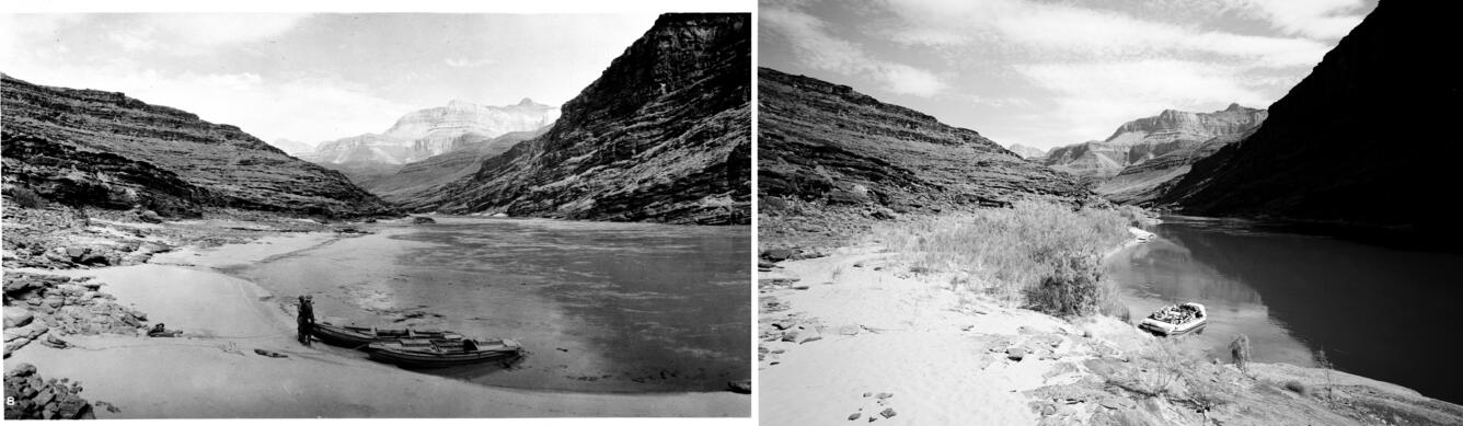 Repeat photography of sandbar on Colorado River, Grand Canyon, 1923 - 1991