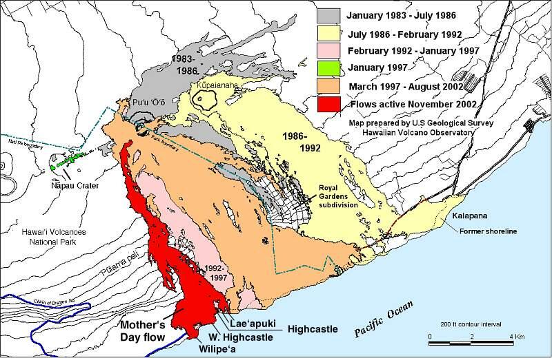 Map shows lava flows erupted 1983-November, 2002
