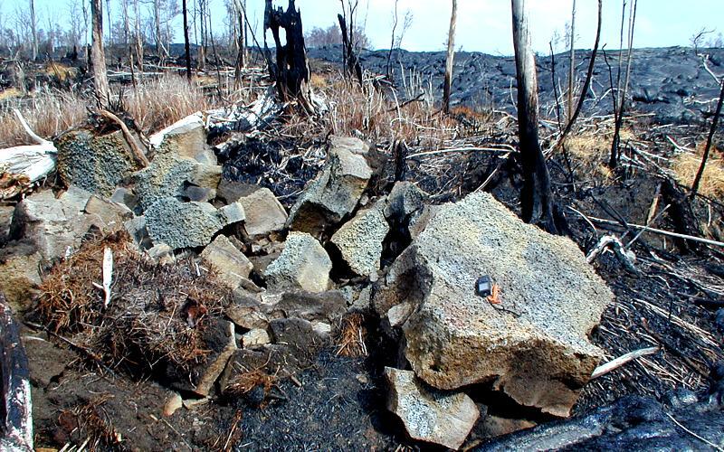 Rocks have been broken and overturned by explosion