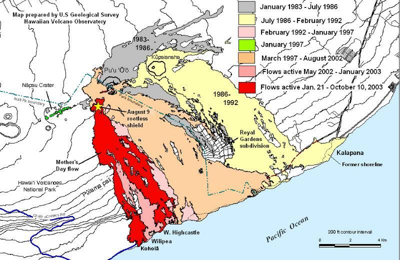 Map of flows from Pu`u `O`o: 10 October 2003