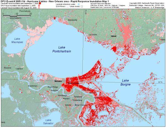 Rapid Response Inundation Map of New Orleans after Hurricane Katrina in 2005.