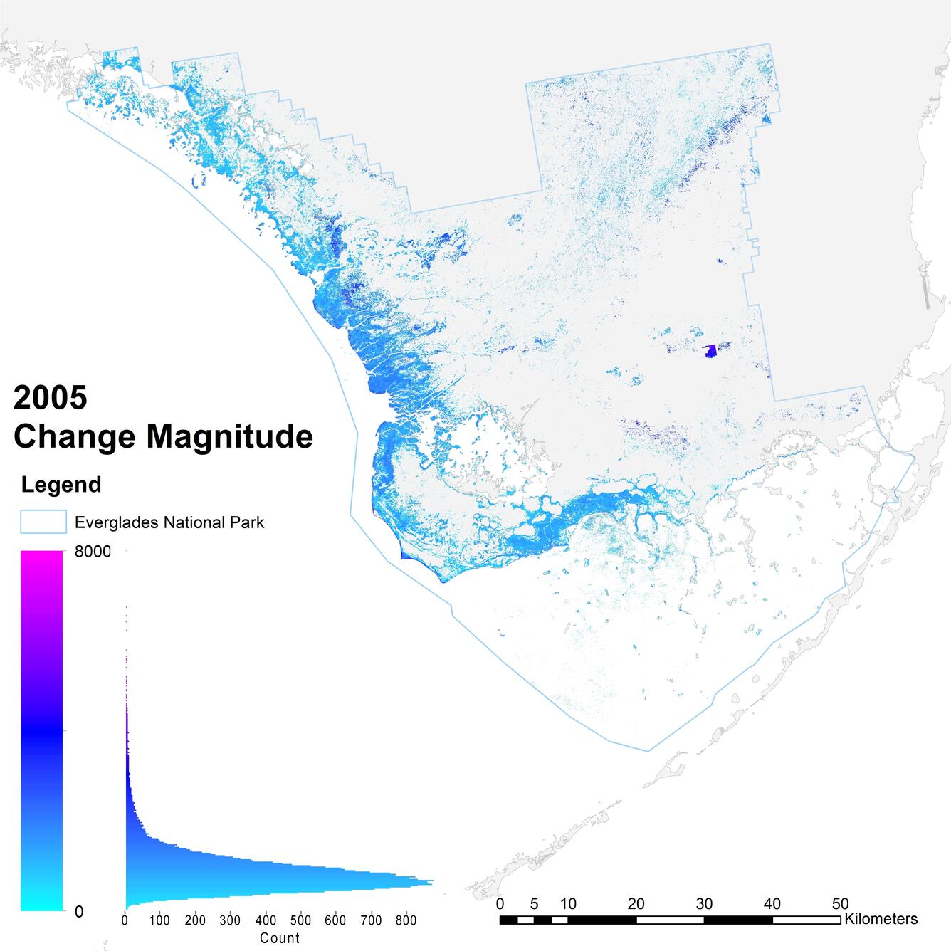 land cover map for south Florida, 2005, showing magnitude of change