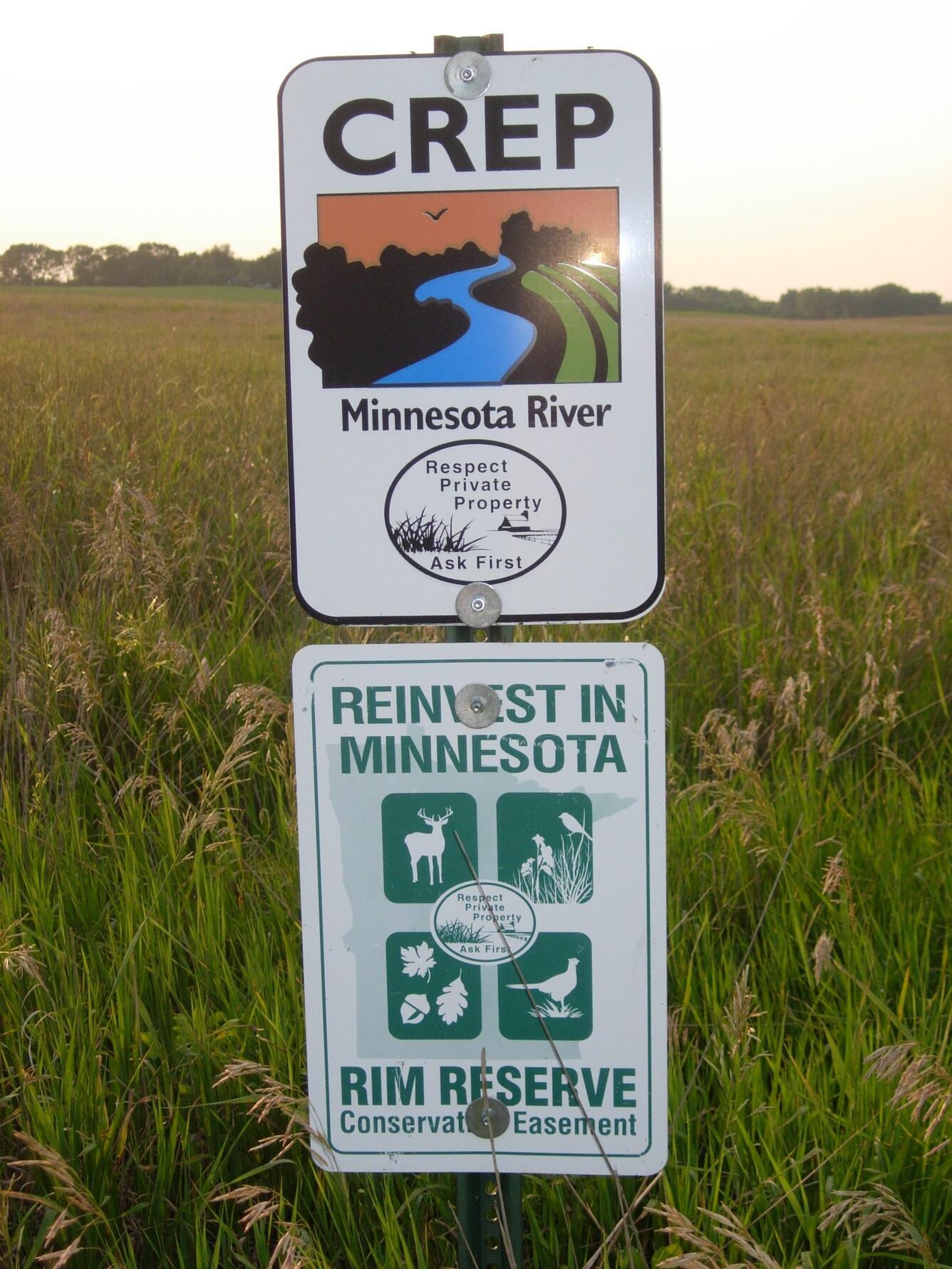 Conservation Reserve Enhancement (CREP) sign in a retired field