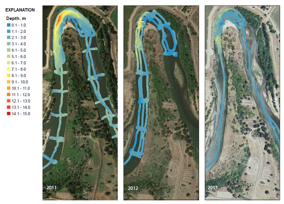 Figure showing changes in depth at "Sturgeon Bend" in the San Joaquin River