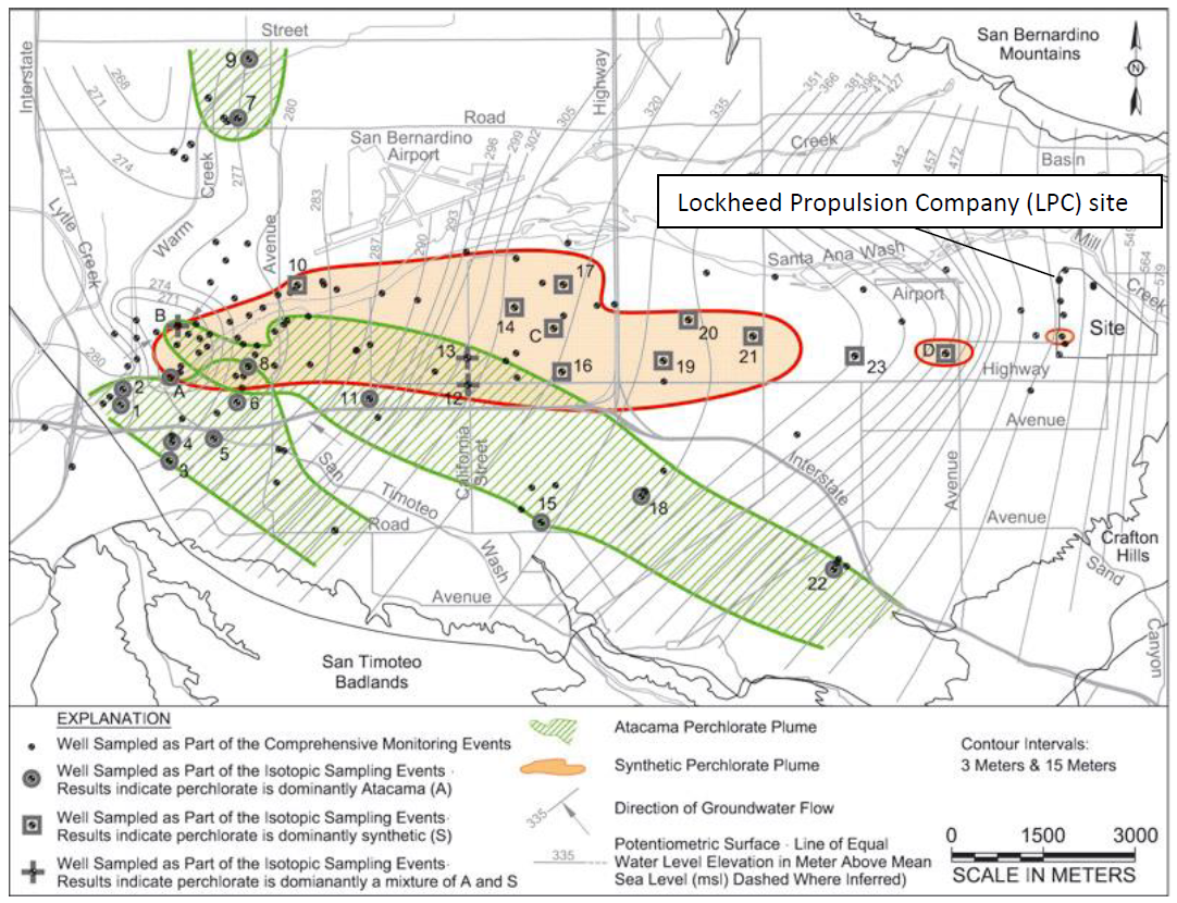 Map showing Location of study area and perchlorate plumes.