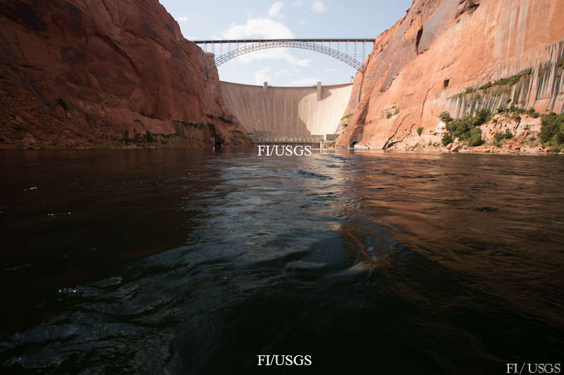 A view of Glen Canyon Dam from the Colorado River