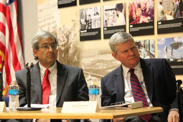 Color photo NASA Earth Science Division Director Mike Freilich and Senator Tim Johnson (D-SD) at L8 hand-off ceremony