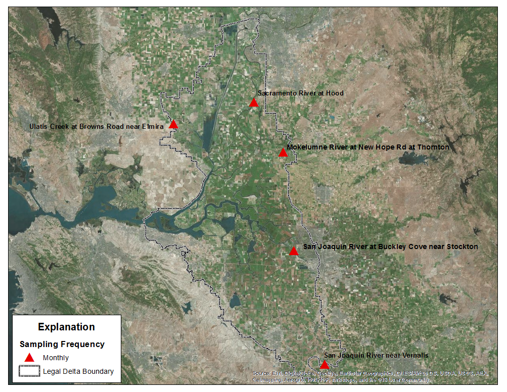 A map of proposed of pesticide sampling locations in the Delta