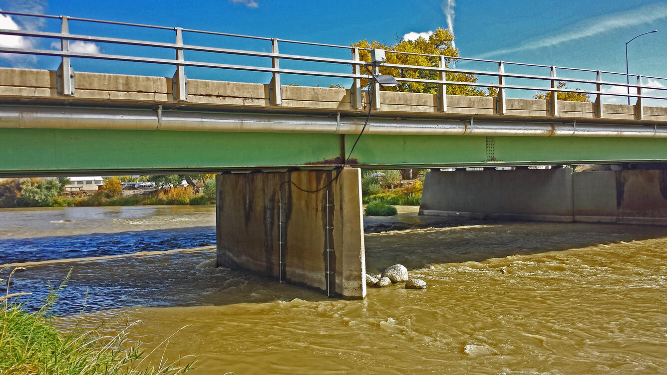 Bridge scour, sensor installation on bridge U.S. Highway 50 eastbound over the Gunnison River