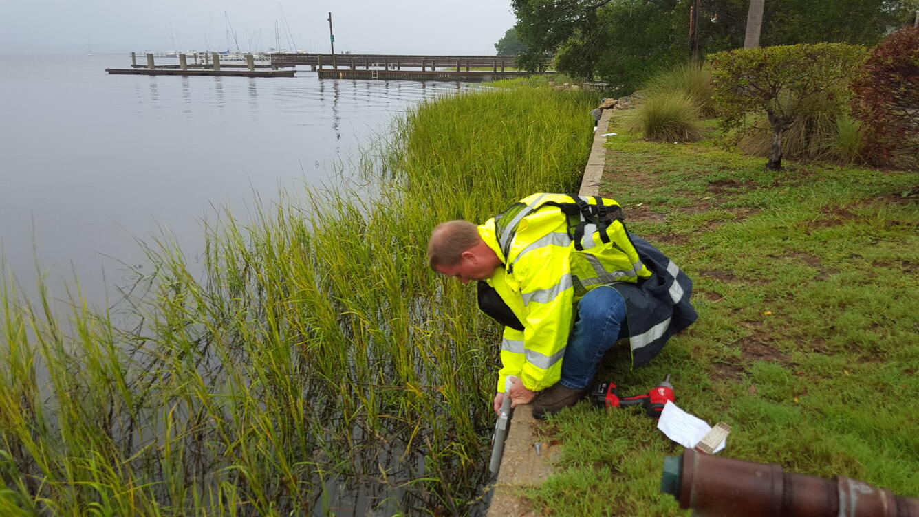 Deploying storm sensor, near St. Marys GA